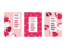 Bright invitations for a Valentine's Day party. Design with bright hearts and typography in pink tones. vector