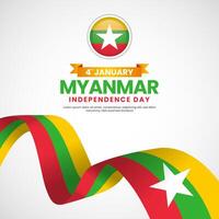 Myanmar independence day square banner background for national celebration with ribbon flag vector