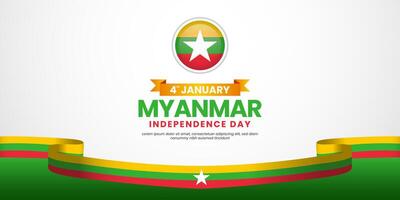 Myanmar independence day Waving RIbbon Flag background design with blank space area vector