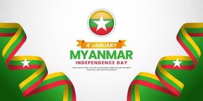 Myanmar independence day Waving RIbbon Flag background design with blank space area vector
