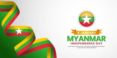 Myanmar independence day Waving RIbbon Flag background design with blank space area vector