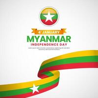Myanmar independence day square banner background for national celebration with ribbon flag vector