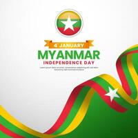 Myanmar independence day square banner background for national celebration with ribbon flag vector
