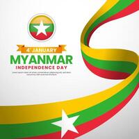 Myanmar independence day square banner background for national celebration with ribbon flag vector
