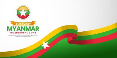 Myanmar independence day Waving RIbbon Flag background design with blank space area vector
