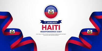 haiti Independence Day background with waving ribbon flag and blank space area vector