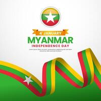 Myanmar independence day square banner background for national celebration with ribbon flag vector