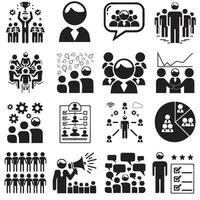 icon set focused on business teamwork team building work groups and human resources vector