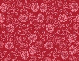 Seamless Valentine Roses Pattern On Red Background vector