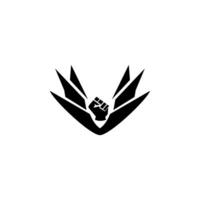 A black and white logo with a fist in the air vector