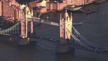 Aerial View of Tower Bridge at Sunset in London video