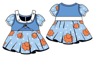 Baby girls dress design front and back view vector