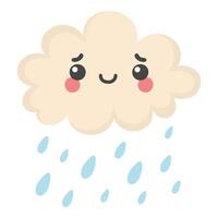 Hand Drawn Cute Cloud with Raindrops on White Background vector
