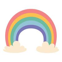 Cute Hand Drawn Rainbow with Fluffy Clouds on White Background vector