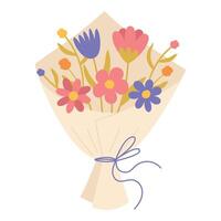 Hand Drawn Flower Bouquet Wrapped in Paper on White Background vector