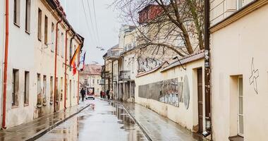 Vilnius, Lithuania - 30th november, 2024 - new project testing self-driving bus vehicle in Vilnius capital city Uzupis area street traffic. Things to do popular attraction experience. Lastmile company photo