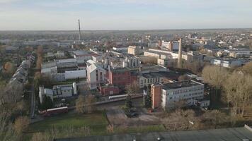 Siauliai, Lithuania - 15th november, 2024 - aerial view Gubernija - Historical Unique Brewery logo and factory buildings complex. Manor brewery. Gubernija HUB. Lithuanian beer and kvass produce video