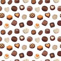 Sweet chocolate candies seamless pattern. Set of chocolate sweets and desserts. Isolated on white background. vector