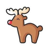 horned deer with red nose with outline in flat design. vector