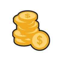 pile of golden coin with outline in flat design. vector