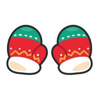 cute red warm glove with outline in flat design. vector