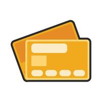 yellow credit credit card with outline in flat design. vector