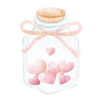 Watercolor Heart Jar with Ribbon Design vector