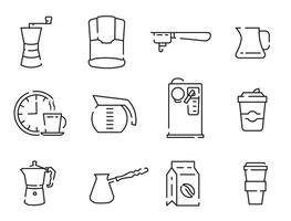 Coffee icon set. Everything for coffee. Thin line icons with space. Time for coffee icons. vector