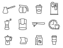 Time for coffee icons. Coffee icon set. Everything for coffee. Thin line icons. vector