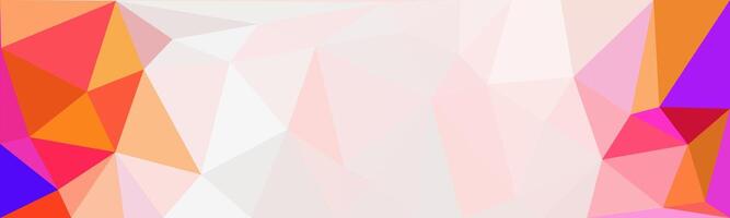 A vibrant abstract geometric background with colorful low-poly shapes in shades of orange, pink, red, and purple, blending seamlessly into a soft gradient. vector