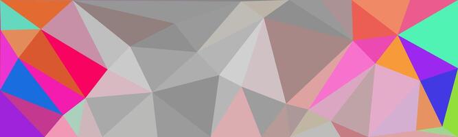 A vibrant abstract geometric background with colorful low-poly shapes in shades of orange, pink, red, and purple, blending seamlessly into a soft gradient. vector