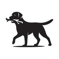 silhouette of a Labrador Retriever in a striking pose, such as Carrying a stick in its mouth attentively vector