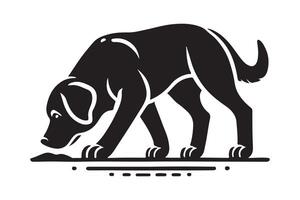 silhouette of a Labrador Retriever sniffing the ground attentively. vector