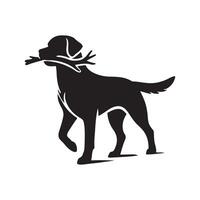 silhouette of a Labrador Retriever in a striking pose, such as Carrying a stick in its mouth attentively vector