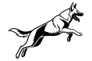 Energetic German Shepherd Silhouette - Leaping Dog Illustration vector