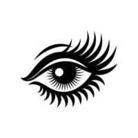 An eye with long lashes is shown in black and white vector