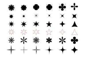 A set of various simple shapes, including flowers, stars, and decorative elements, presented on a white background. vector
