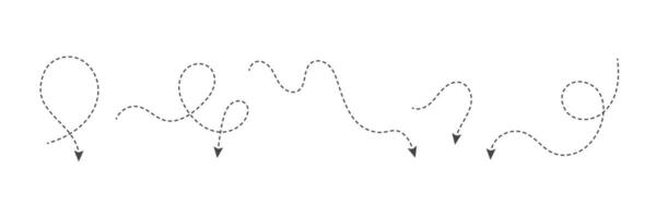 Squiggle line arrows. Set of dash arrows, moving down. Infographic elements vector