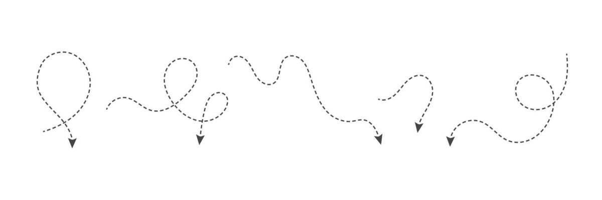 Squiggle line arrows. Set of dash arrows, moving down. Infographic elements