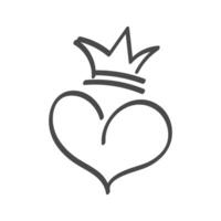 Heart shape with crown line icon. Decorative doodle illustration about love and passion. on white background vector