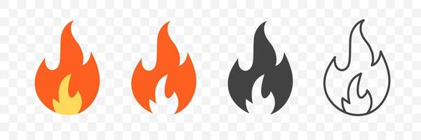 Set of fire icon. Red and black flame. illustration on white background vector