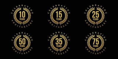 anniversary logotype set , golden color with circle for special day celebration vector