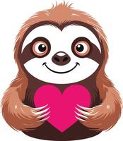 Express affection with an adorable sloth clutching a pink heart. Perfect for celebrations, thoughtful gifts, greeting cards, and cozy home decor. Add a touch of charm to your creations. vector