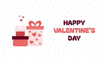 Horizontal valentine day banner. horizontal advertising background for February 14. Cute illustrations poster, greeting cards, headers, website. Gift boxes with heart patterns vector