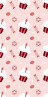 Playful Cupcake and Candy Pattern on Soft Pink Valentines Day seamless pattern Vertical social media stories reels design element, 14 February and anniversary. Vertical poster vector