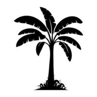 Single tree and grass silhouette style. vector
