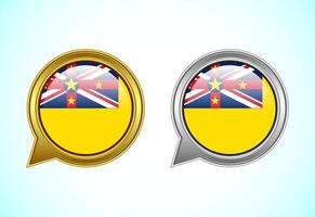 Niue flag speech bubble. Speaking flag icon in gold and silver color vector