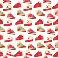 Seamless pattern of slices of different cakes hand drawn vector