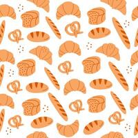 Seamless pattern bread croissant baguette pastries hand drawn vector