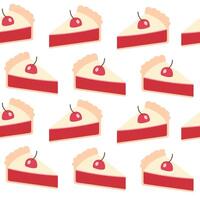 Seamless pattern of a piece of cake with cherry hand drawn vector